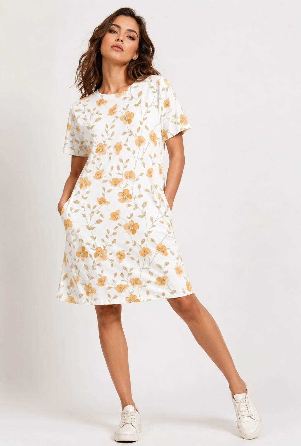 All Over Printed T-Shirt Dress - Floral Print
