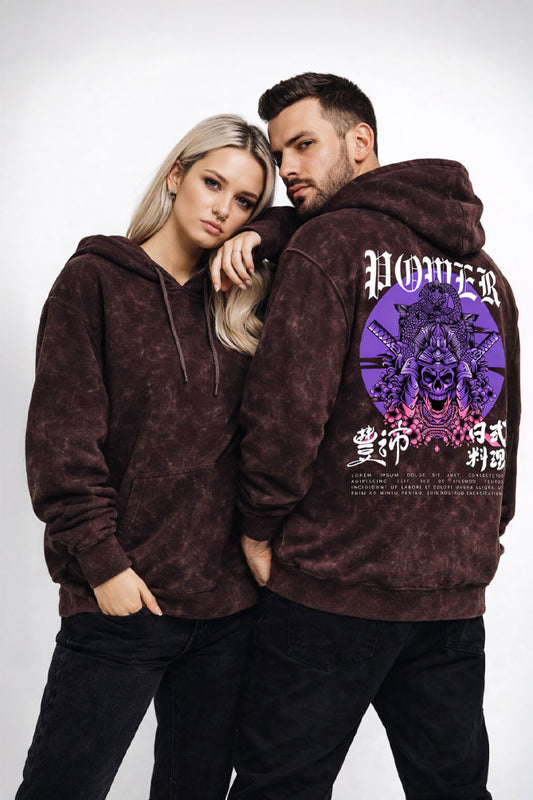 Unisex Acid Wash Hoodie - Power Samurai Acid-Washed Hoodie