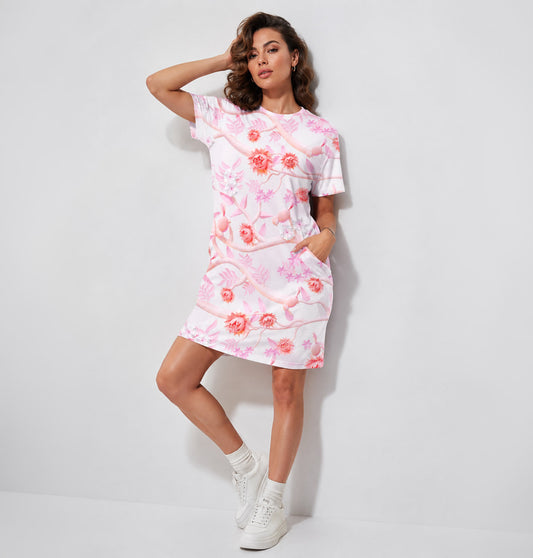 Female T-Shirt Dress - Floral Printed T-Shirt Dress